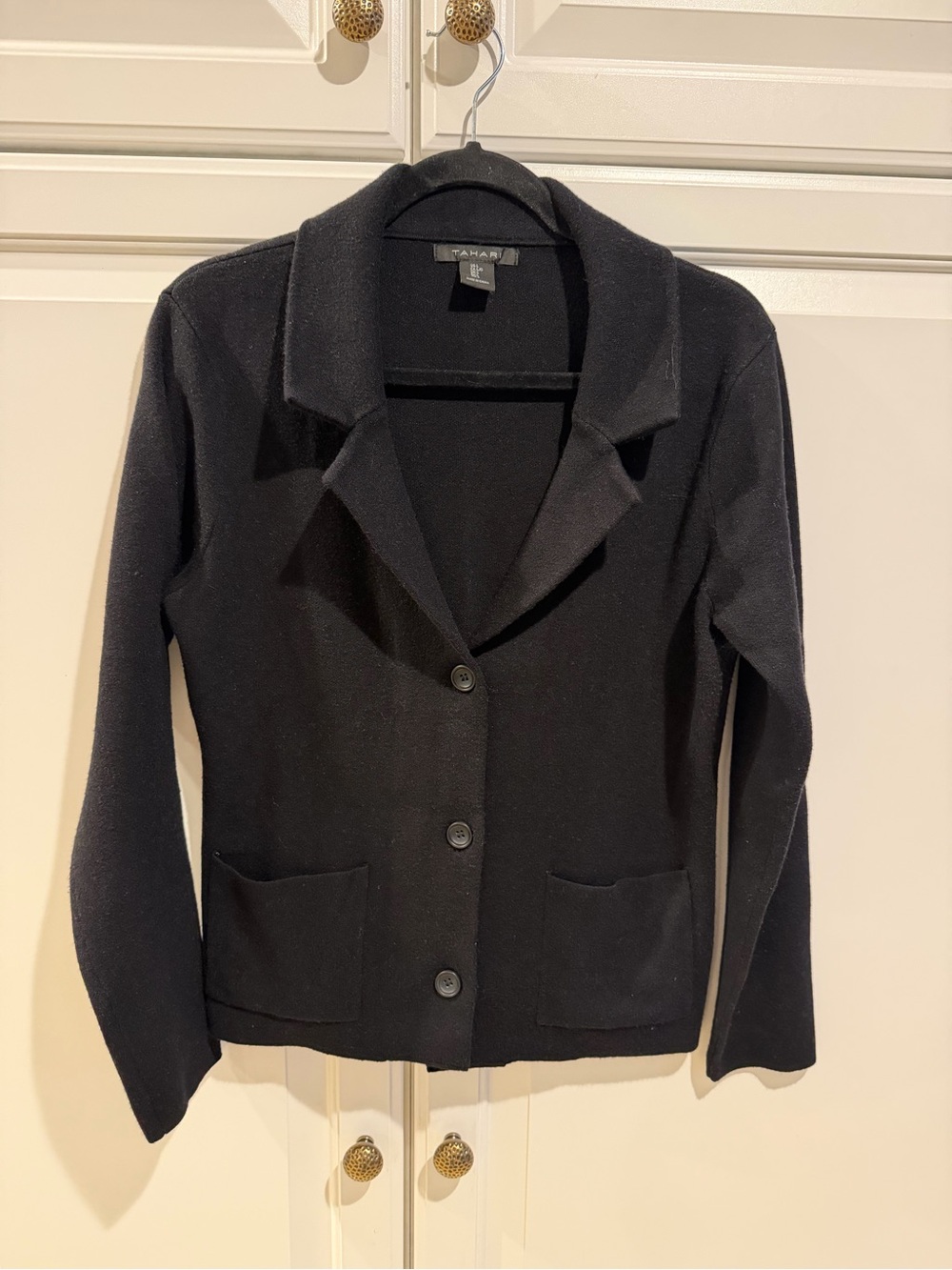 Tahari Black Knit Button-Front Blazer